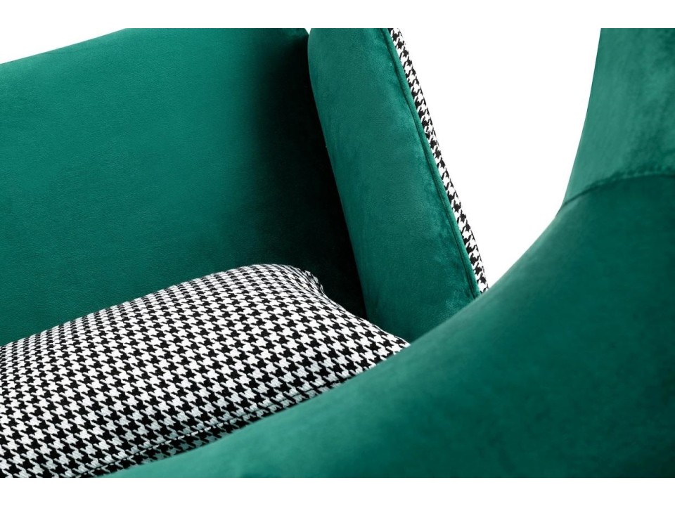 Fotel HAMPTON VELVET ciemny zielony tkanina pepitka biało - czarna - King Home