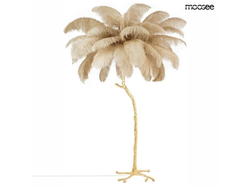 Lampa podłogowa TIFFANY 175 beżowa mosiądz / naturalne pióra - Moosee