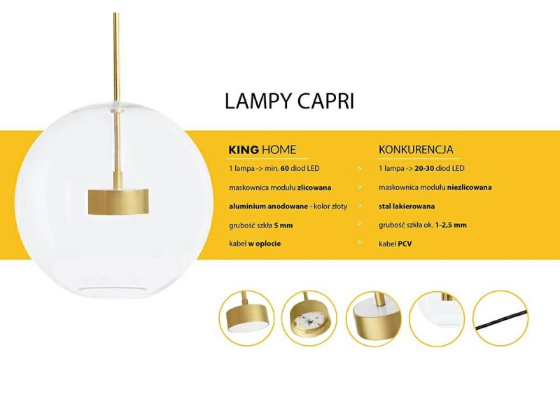 Lampa wisząca CAPRI LINE 5 złota - 300 LED, aluminium, szkło - Moosee