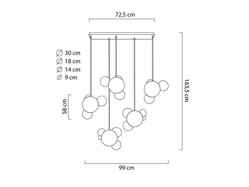 Lampa wisząca CAPRI LINE 5 złota - 300 LED, aluminium, szkło - Moosee