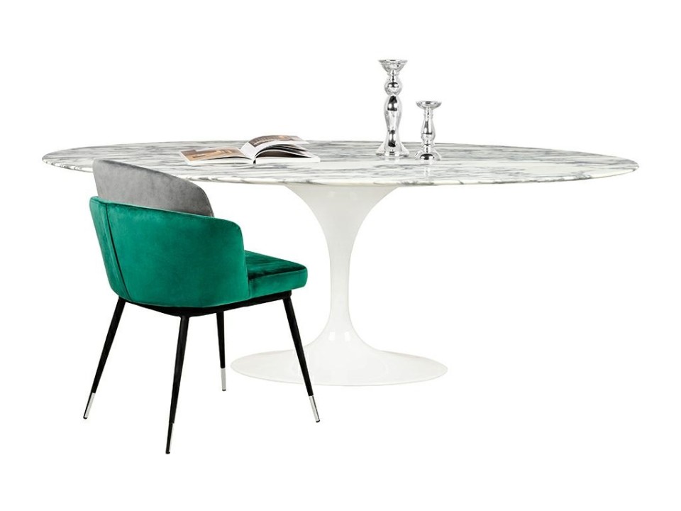 Stół TULIP ELLIPSE MARBLE ARABESCATO - biały - blat owalny marmurowy, metal - King Home