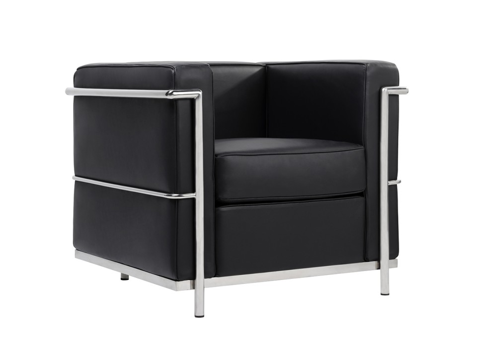Fotel SOFT LC2 czarny - włoska skóra naturalna, chrom - King Home