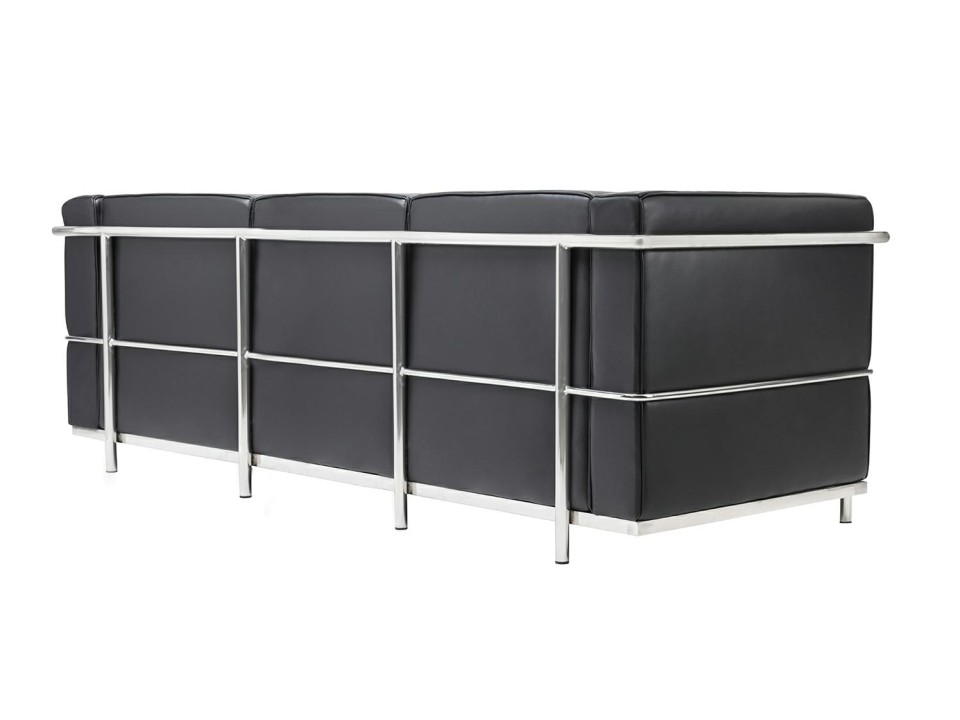 Sofa trzyosobowa SOFT LC2 czarna - włoska skóra naturalna, metal - King Home