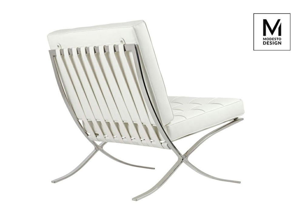 MODESTO fotel BARCELON biały - ekoskóra, stal polerowana - Modesto Design