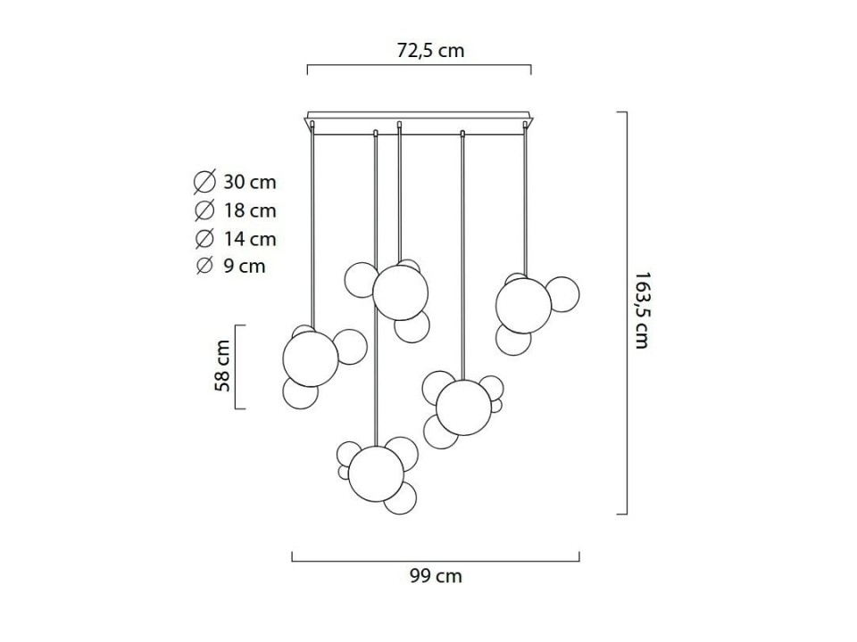Lampa wisząca CAPRI LINE 5 złota - 300 LED, aluminium, szkło - King Home