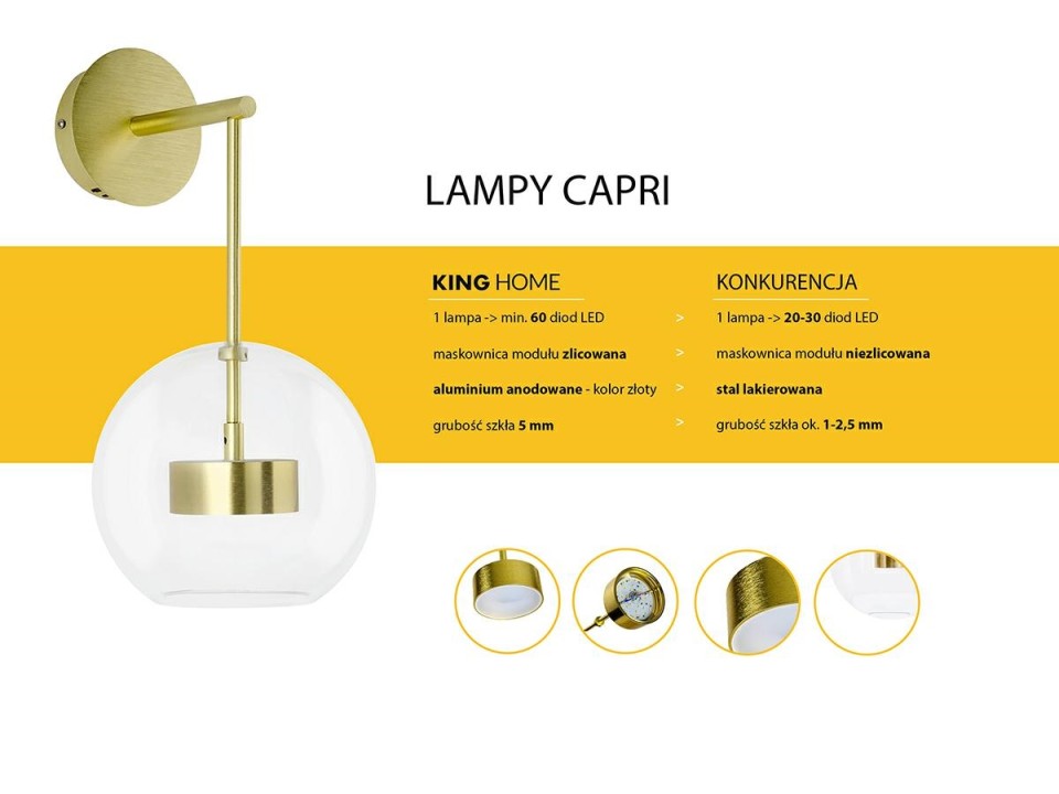 Lampa ścienna CAPRI WALL 6 złota - King Home