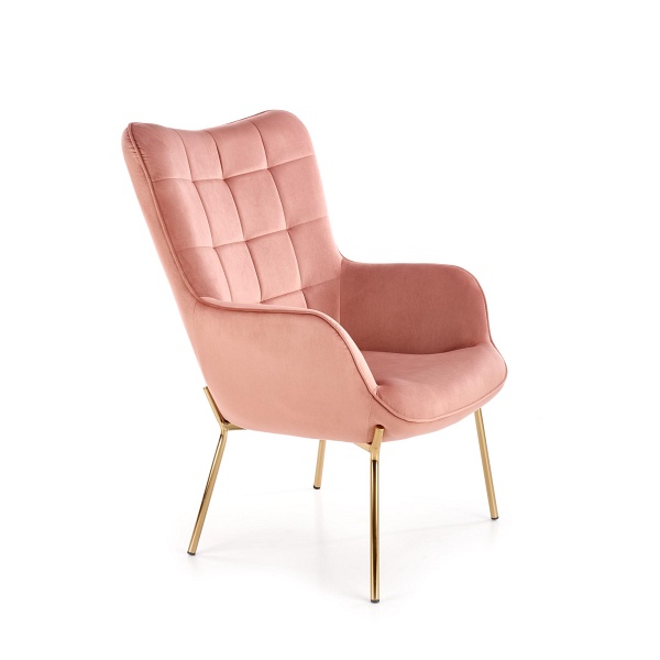 Fotel CASTEL 2 wypoczynkowy złoty / jasny różowy - Halmar