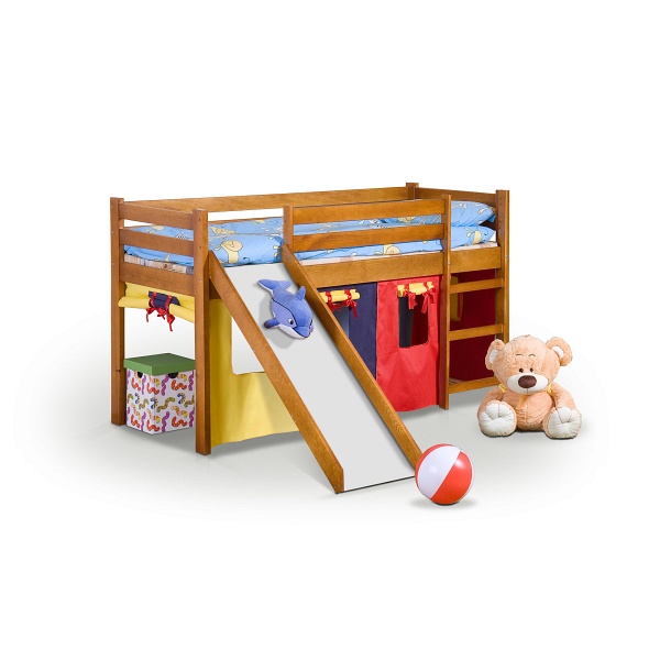 Łóżko NEO PLUS - piętrowe ze zjeżdżalnią i materacem - olcha - Halmar