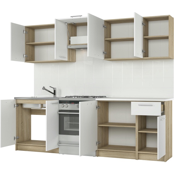Kuchnia DARIA 240 zestaw korpus: dąb sonoma, fronty: białe - Halmar