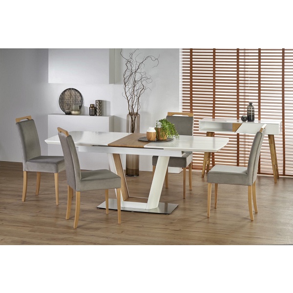 Stół VALETTI rozkładany biały / dąb złoty - Halmar