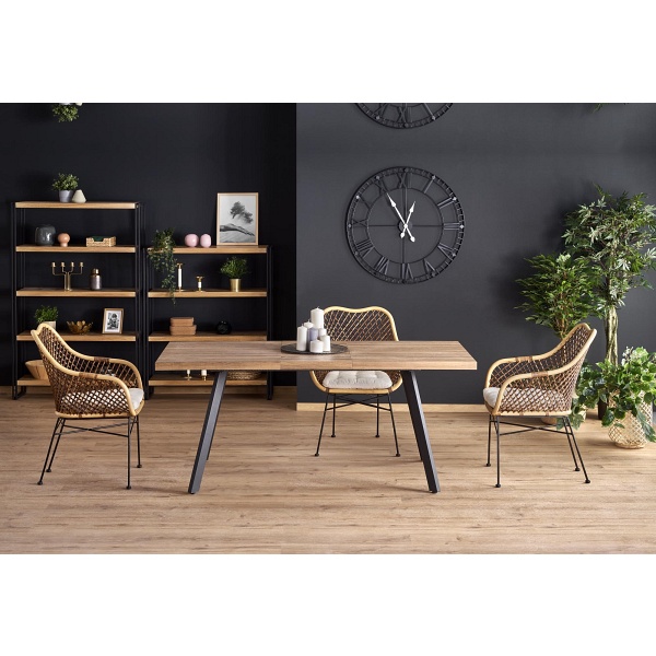 Stół BERLIN rozkładany 140-180 cm, blat - orzechowy, stelaż - czarny - Halmar