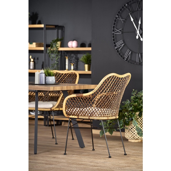 Stół BERLIN rozkładany 140-180 cm, blat - orzechowy, stelaż - czarny - Halmar