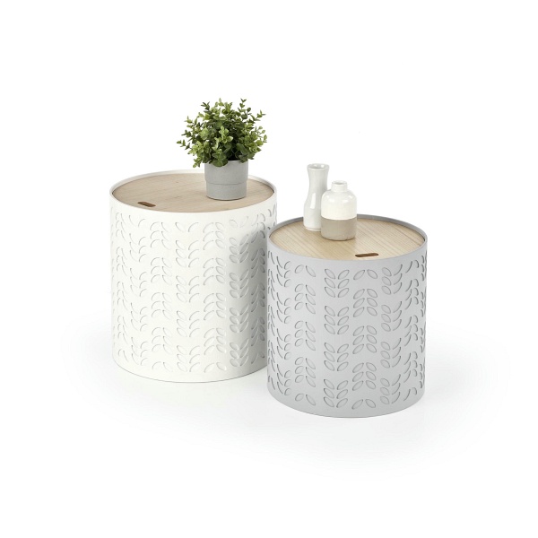 ALBA zestaw dwóch ław z pojemnikiem biały / popiel - Halmar