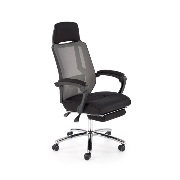 Fotel FREEMAN pracowniczy z podnożkiem czarny / popielaty - Halmar