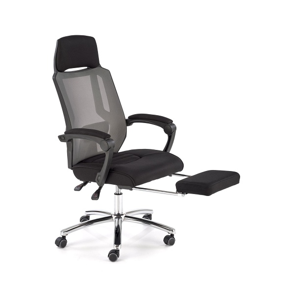 Fotel FREEMAN pracowniczy z podnożkiem czarny / popielaty - Halmar