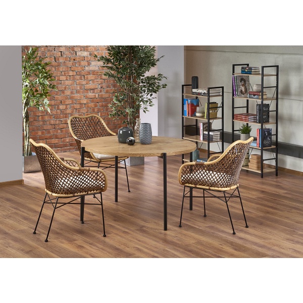 Stół MORGAN okragły dąb złoty / czarny - Halmar