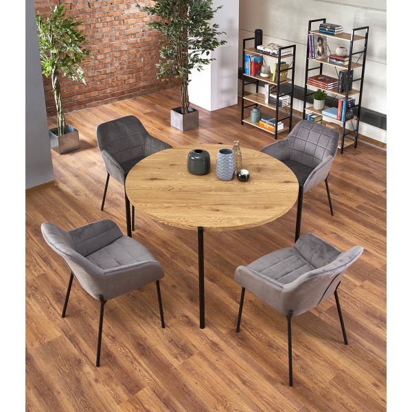 Stół MORGAN okragły dąb złoty / czarny - Halmar