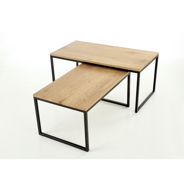 SABROSA zestaw 2 ław stelaż - czarny, blat - dąb złoty - Halmar