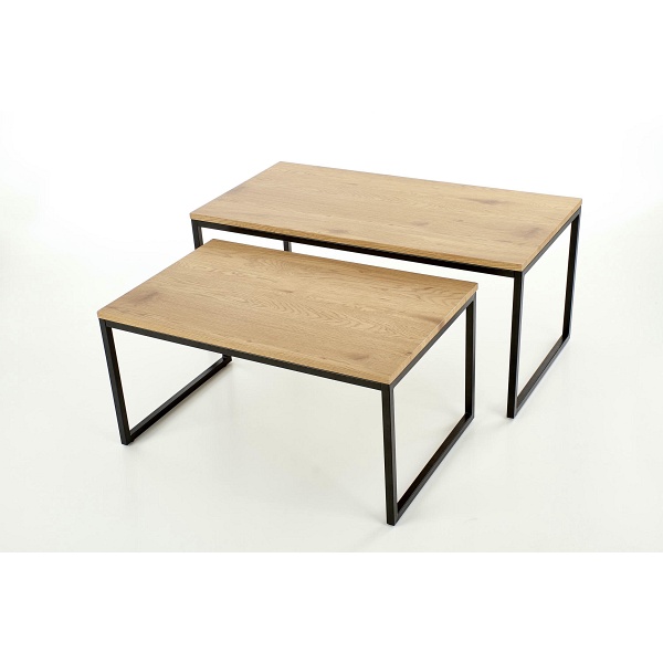 SABROSA zestaw 2 ław stelaż - czarny, blat - dąb złoty - Halmar