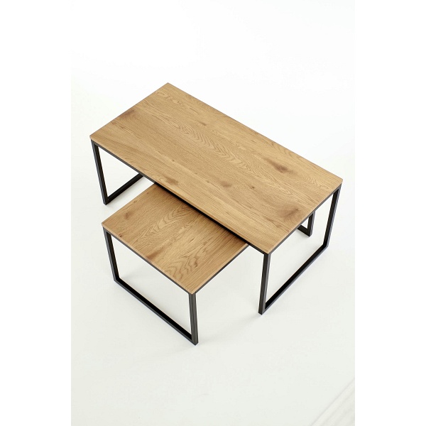 SABROSA zestaw 2 ław stelaż - czarny, blat - dąb złoty - Halmar