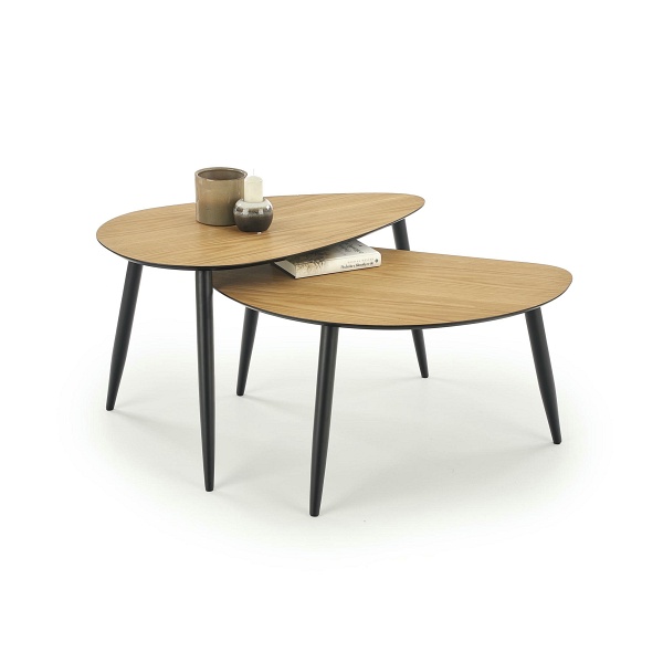 GENEVA zestaw 2 ław blat - dąb złoty, nogi - czarne - Halmar