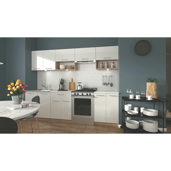 Kuchnia VIOLA 260 zestaw korpus: dąb sonoma, fronty: biały połysk - Halmar