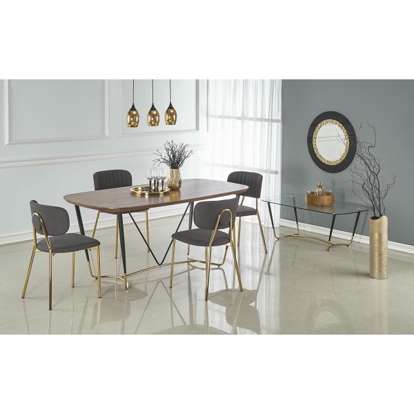 Stół MANCHESTER , blat - orzech, nogi - czarny / złoty - Halmar