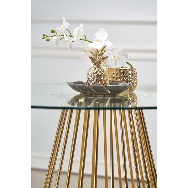 Stół LIVERPOOL , blat - transparentny, nogi - złoty - Halmar