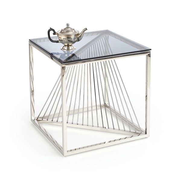 Ława INFINITY KWADRAT , stelaż - srebrny, szkło - dymiony - Halmar