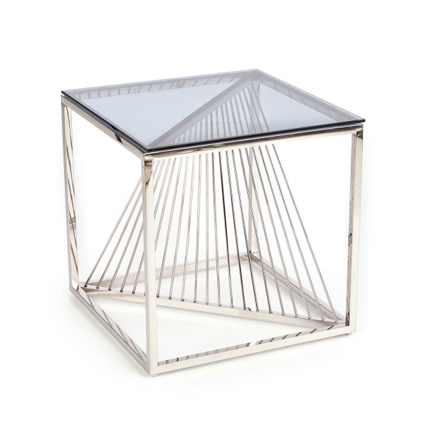 Ława INFINITY KWADRAT , stelaż - srebrny, szkło - dymiony - Halmar