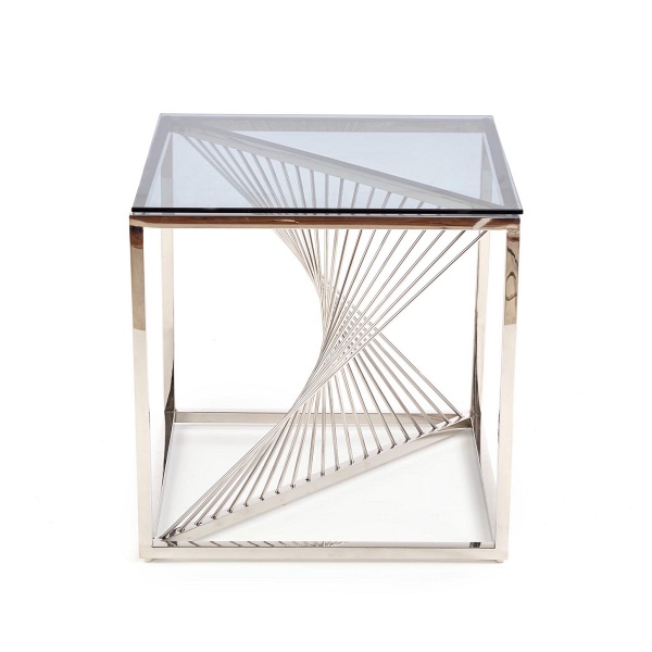 Ława INFINITY KWADRAT , stelaż - srebrny, szkło - dymiony - Halmar