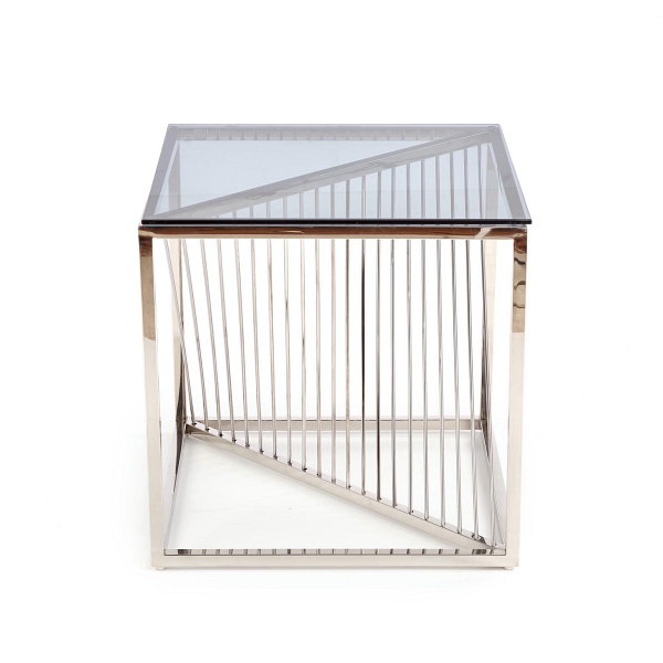 Ława INFINITY KWADRAT , stelaż - srebrny, szkło - dymiony - Halmar