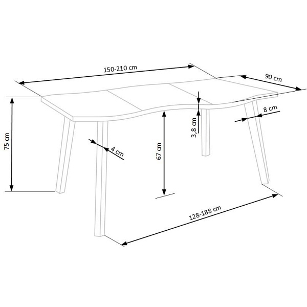 Stół DICKSON rozkładany 150-210/90 cm, blat - naturalny, nogi - czarny - Halmar