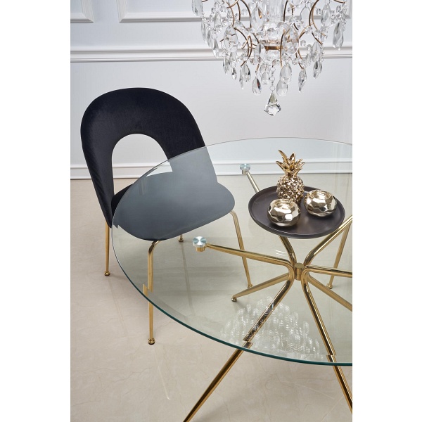 Stół RONDO , blat - bezbarwny, nogi - złoty - Halmar