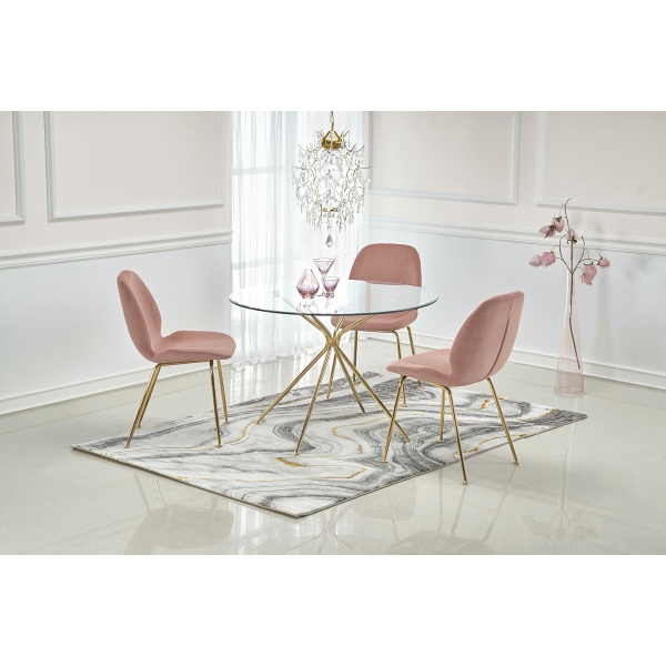 Stół RONDO , blat - bezbarwny, nogi - złoty - Halmar