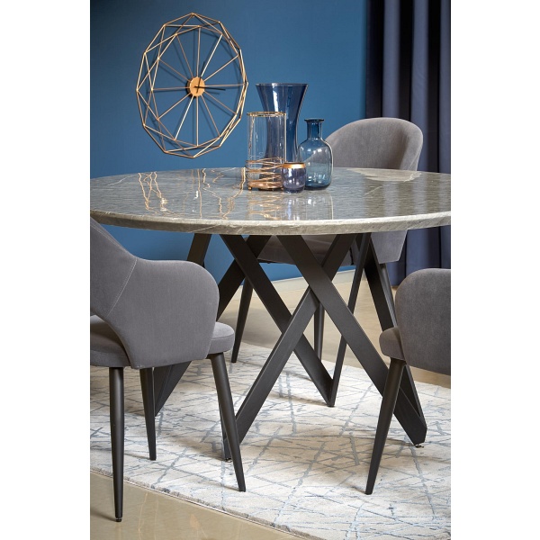 Stół GUSTIMO okrągły, blat - popielaty marmur, stelaż - czarny - Halmar