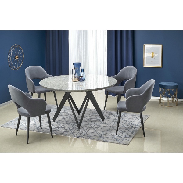 Stół GUSTIMO okrągły, blat - popielaty marmur, stelaż - czarny - Halmar