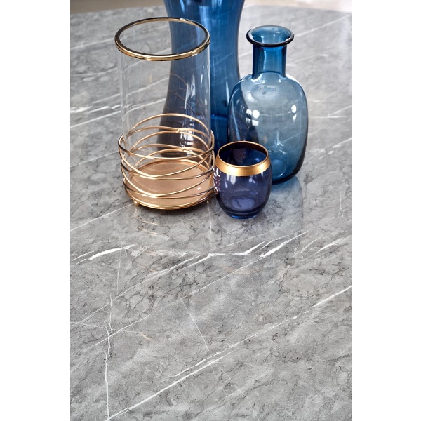 Stół GUSTIMO okrągły, blat - popielaty marmur, stelaż - czarny - Halmar