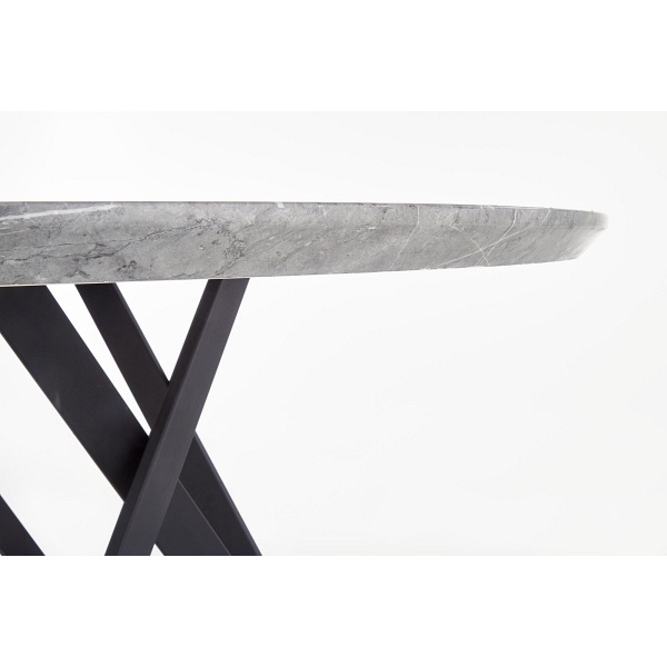 Stół GUSTIMO okrągły, blat - popielaty marmur, stelaż - czarny - Halmar