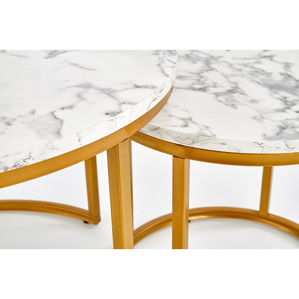 PAOLA zestaw 2 ław, marmur / złoty - Halmar