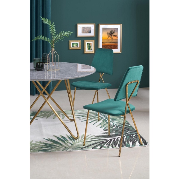 Stół BONELLO , blat - popielaty marmur, nogi - złoty - Halmar