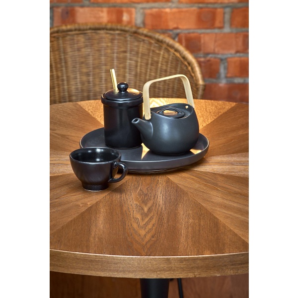 Stół CARMELO okrągły, blat - orzech, noga - czarny - Halmar