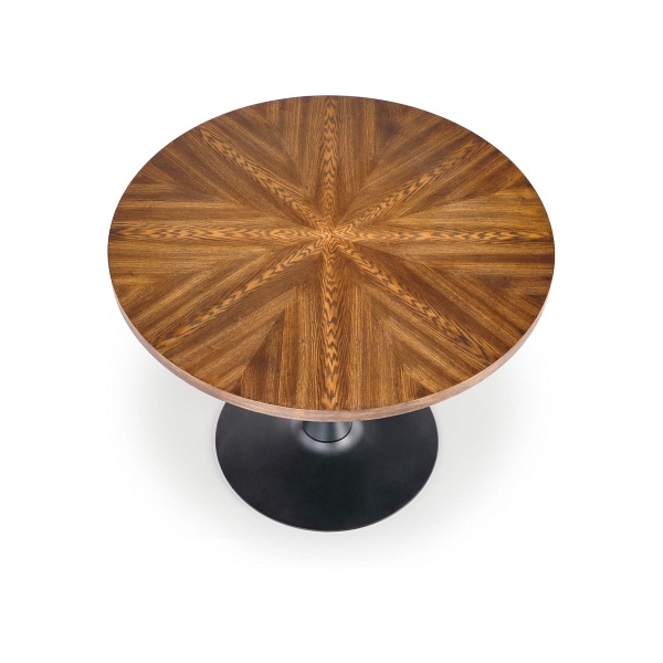 Stół CARMELO okrągły, blat - orzech, noga - czarny - Halmar