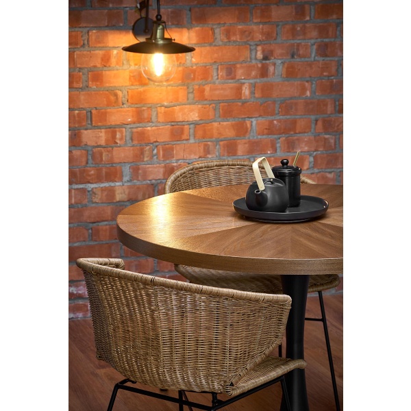 Stół CARMELO okrągły, blat - orzech, noga - czarny - Halmar