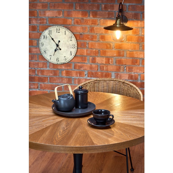 Stół CARMELO okrągły, blat - orzech, noga - czarny - Halmar