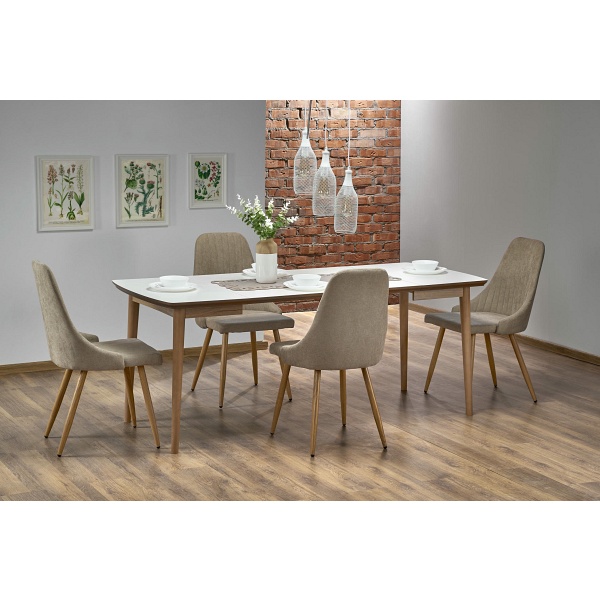 Stół BARRET kolor blat - biały mat, nogi - dąb lefkas - Halmar