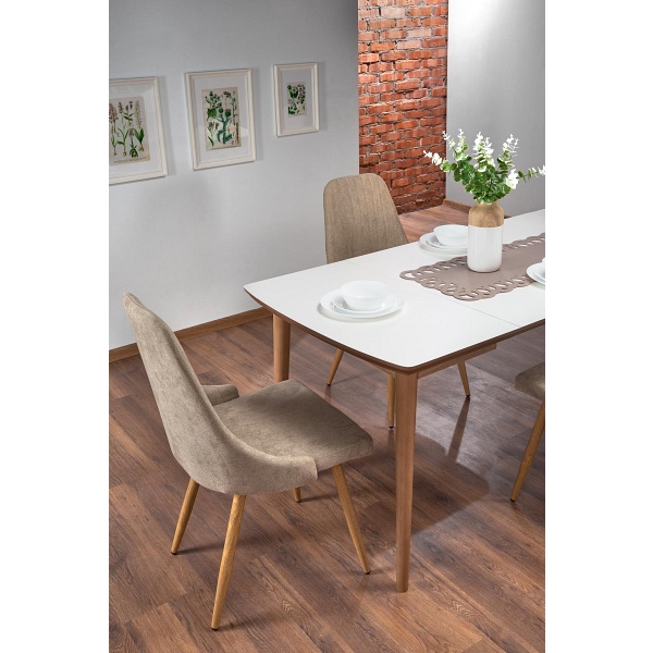 Stół BARRET kolor blat - biały mat, nogi - dąb lefkas - Halmar