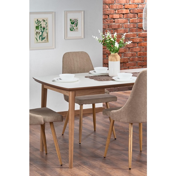 Stół BARRET kolor blat - biały mat, nogi - dąb lefkas - Halmar