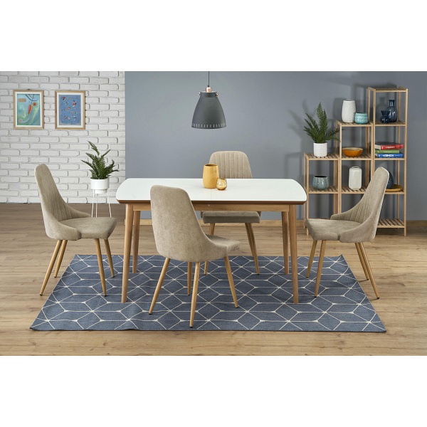 Stół BRADLEY kolor blat - biały mat, nogi - dąb lefkas - Halmar