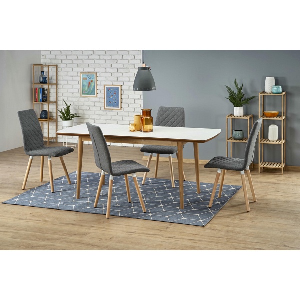 Stół BRADLEY kolor blat - biały mat, nogi - dąb lefkas - Halmar